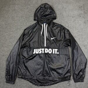 Nike Jacket Womens‎ Large Black Kangaroo Pouch City Packable Lightweight Y2K VTG